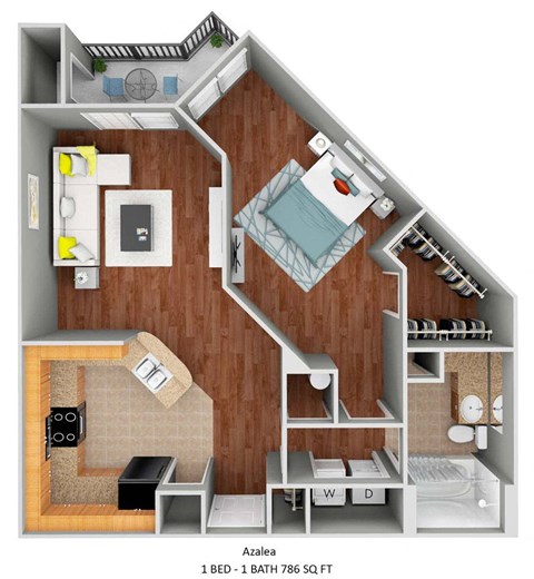 Floor plan for 1 bed, 1 bath, 786 sqft
